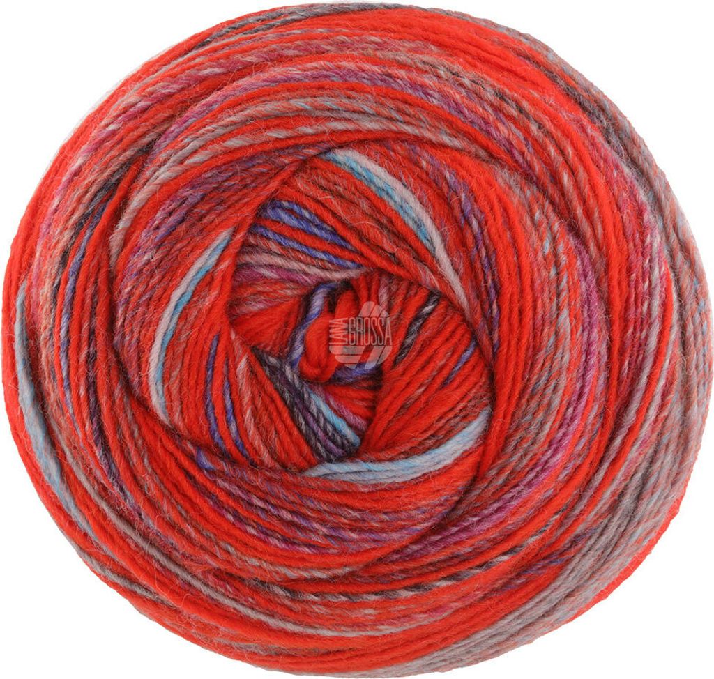 Lana Grossa GOMITOLO MAGICO 200 g Farbverlauf-Dochtgarn mit 700 m Lauflänge, Farbe:3029 - Bordeaux/Feuerrot/Hellgrau/Jeansblau/Grau/Fuchsia