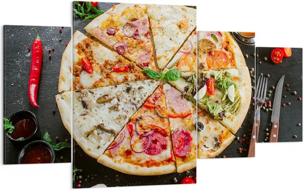 Bild auf Leinwand - Leinwandbild - Pizza Käse Tomaten - 160x90cm - Wand Bild - Wanddeko - Leinwanddruck - Bilder - Kunstdruck - Wanddekoration - L...