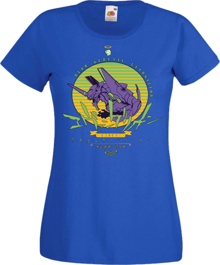 Damen T-Shirt Manga Anime Neon Anime Genesis Manga Evangelion Eva Unit 01 Eva Unit, Lady 2XL / Blau