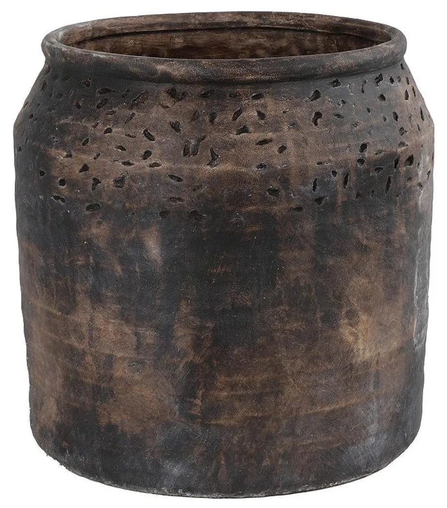 Pot en céramique artisanale marron au fini mat pour salon chic