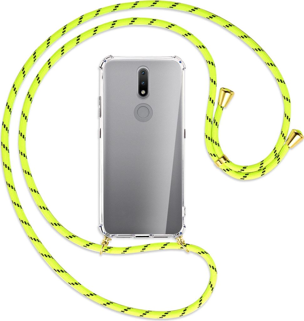 Handykette Backcover-Schutzhülle mit Band (Metall goldfarben) für Nokia 2.4 - neongelb