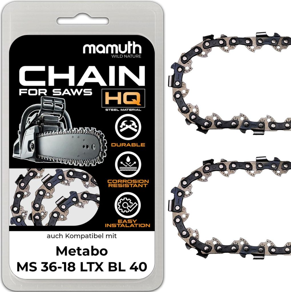 2x Sägekette Kettensäge 40cm 1,1mm 3,8" 57TG für Metabo MS Produktbild 