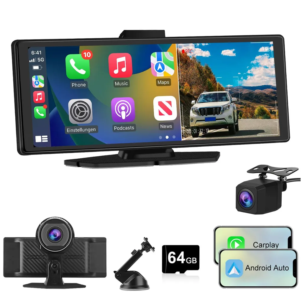 Dashcam 4K 10,26" Carplay Android Auto con Telecamera Posteriore 64GB
