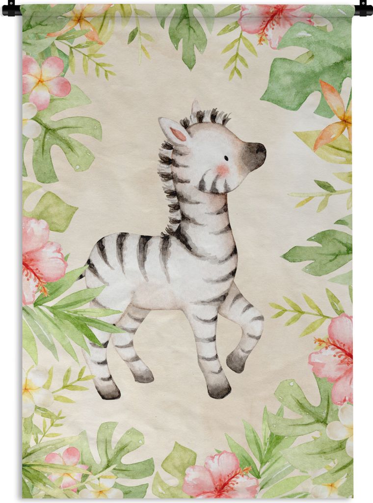 MuchoWow Wandteppich Wandbehang Zebra - Dschungel - Aquarell 60x90 cm Tapisserie Dekoration Wandtuch - Foto-Teppich - Abwaschbar