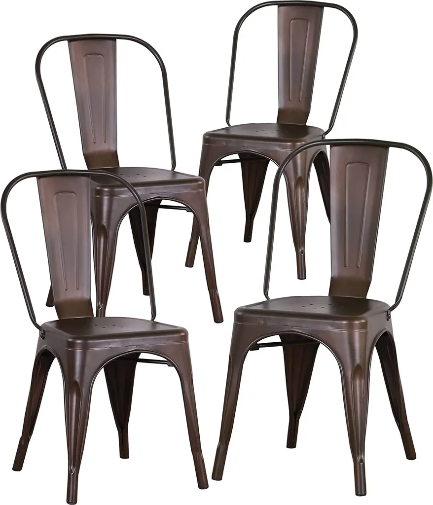 Lot de 4 Chaises de Salle à Manger en Fer Style Bistrot Industriel