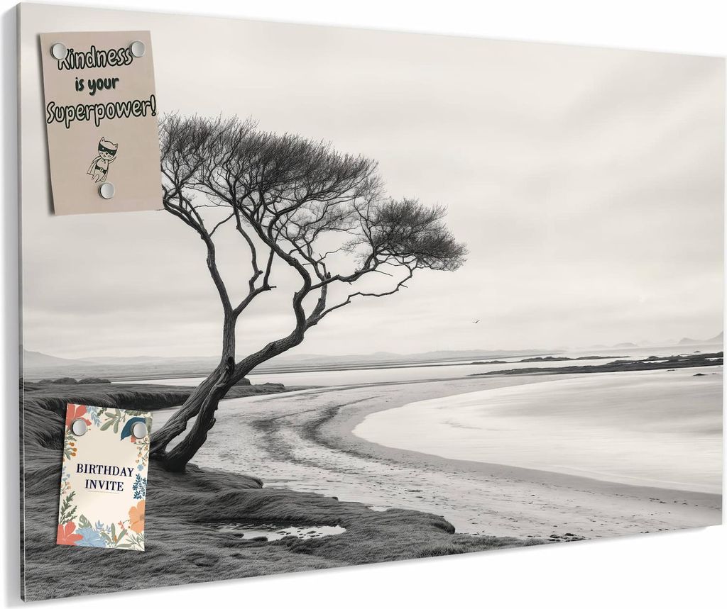 Magnettafel 90x60cm magnetisch & beschreibbar Metall-Board - Einsamer Baum am Meer