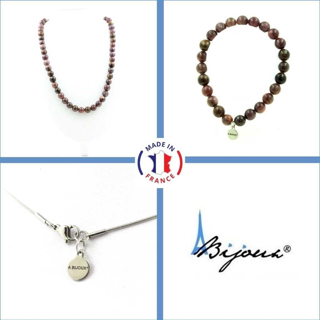 Schmuckset Armband Halskette Rubinperlen aus Mogok, Burma, Myanmar Qualität 2A 8 mm Edelstahlkette