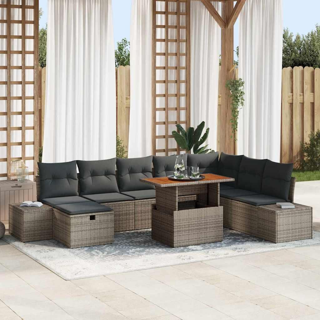 Maison Exclusive - Garten-Sofa-Set mit Speicher 9 pcs Grau Poly Rattan