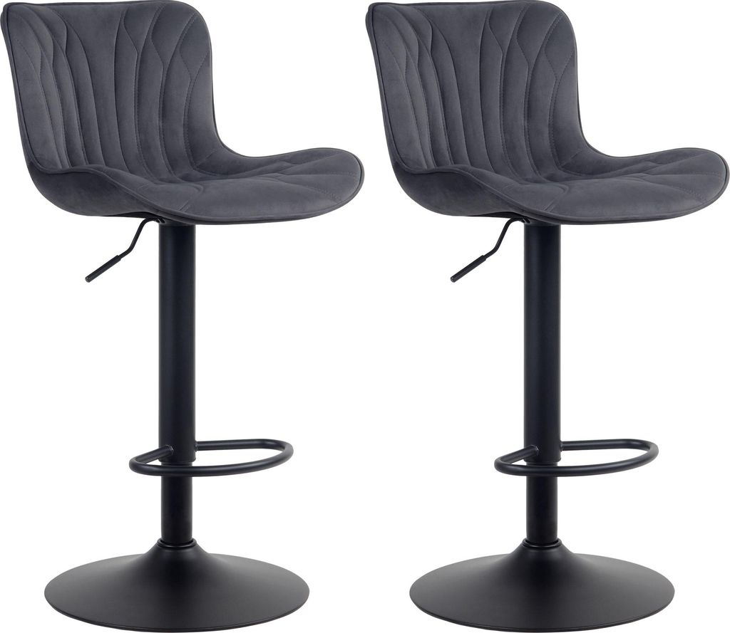2er Set Barhocker NIDOR - Samt Schwarz 48x54x83 cm | Barstuhl Mit Lehne Tresenhocker Tresenstuhl Kneipenhocker Kneipenstuhl