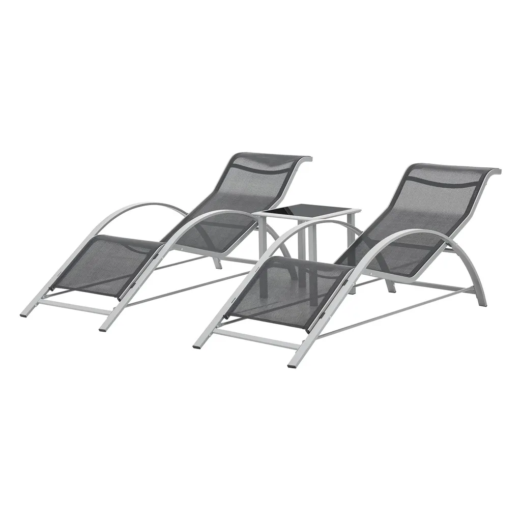 Chaises longues de jardin Thalia ensemble de relaxation 3 pièces gris