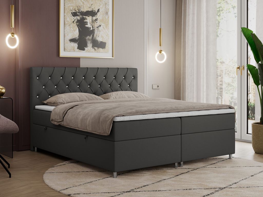Boxspringbett 200x200 mit Bettkasten, Boxspringbett 200x200 mit Matratze, Doppelbett mit Matratze und Topper - Polsterbett mit Kopfteil - ROMA - 20...
