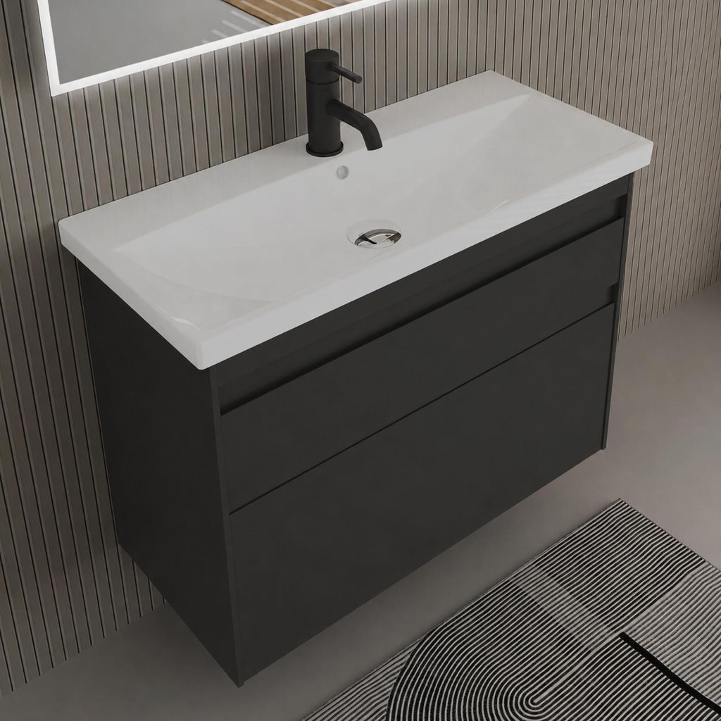 Alpenberger Badmöbel mit Keramik Waschbecken und Produktbild 