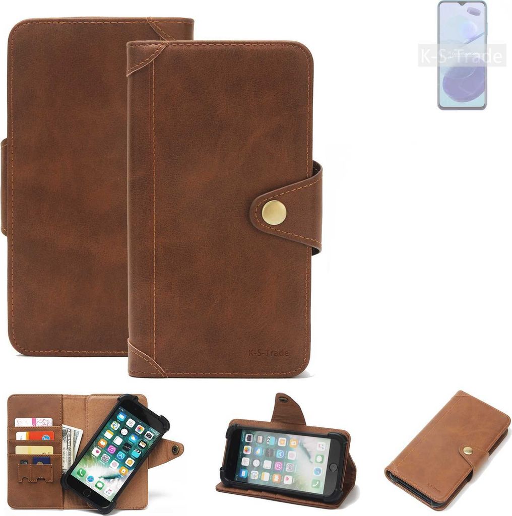 K-S-Trade Handyhülle für Ulefone Note 12P Schutz Hülle Walletcase Bookstyle Tasche Case Handytasche Wallet Flipcase Cover PolyurethanBraun (1x)