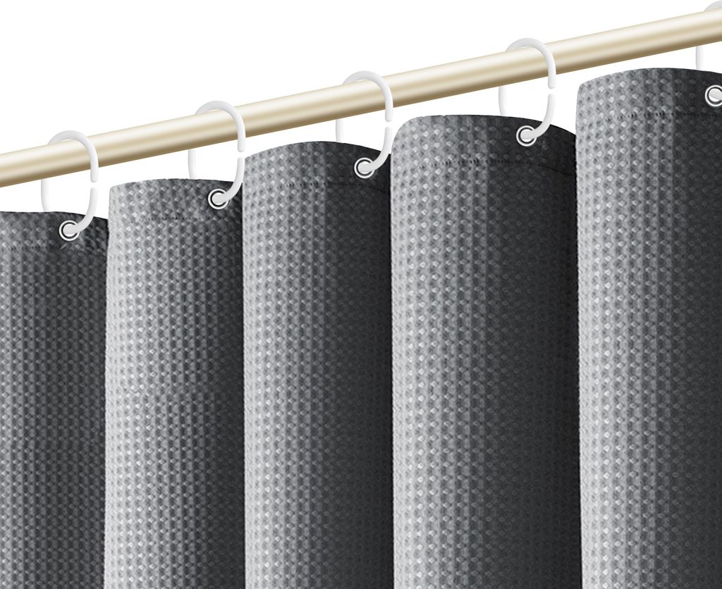 MODFU Waffel Duschvorhang mit 12 Stück Metall Duschvorhangringe Stoff Textil Badewannenvorhang Anti Schimmel Bad Vorhang Set Wasserdicht Badewanne...