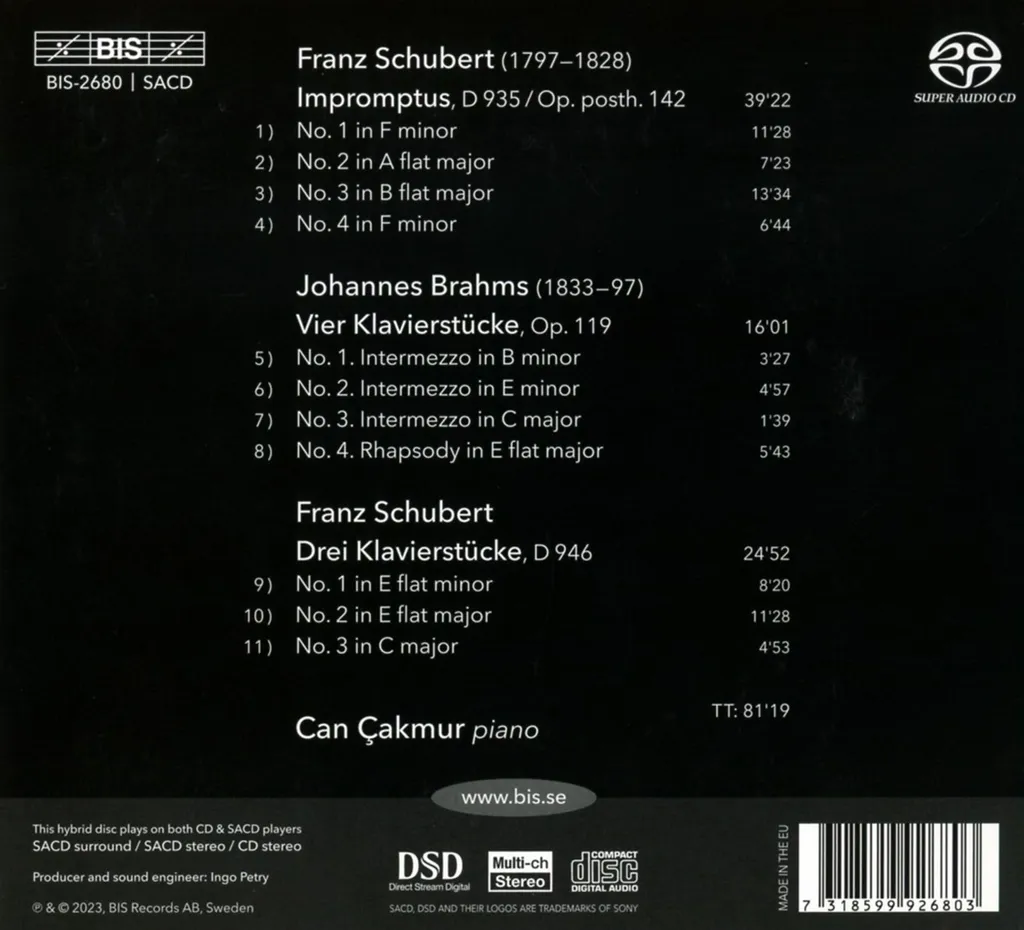 Album Schubert + Brahms Sonates de Prestige - Audio Haute Résolution 24-bit