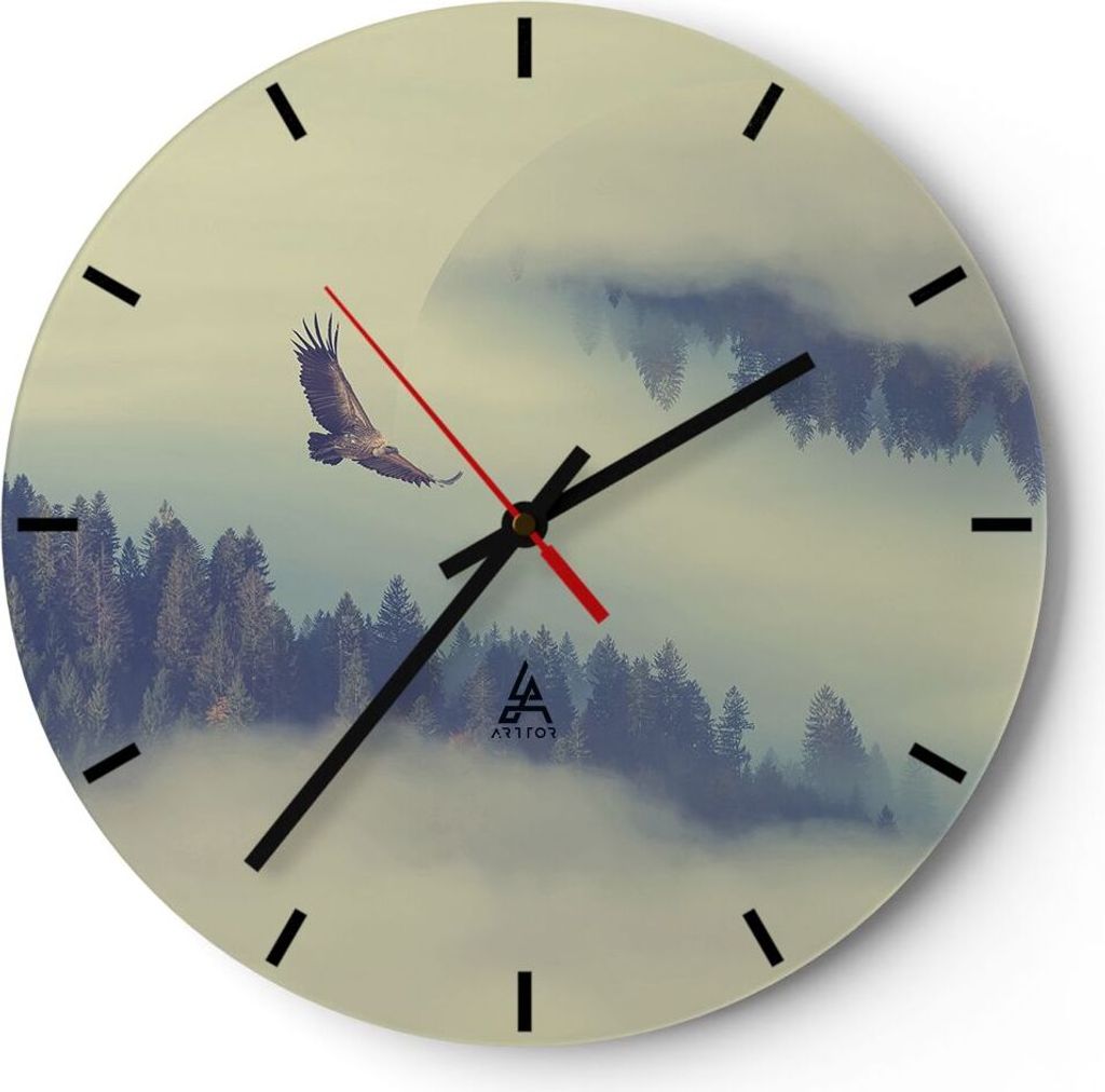 Wanduhr - Rund - Glasuhr - Vogel Natur Wald - 40x40cm - Schleichendes Uhrwerk - Lautlos - zum Aufhängen bereit - Dekoration Modern - Wanddekoratio...