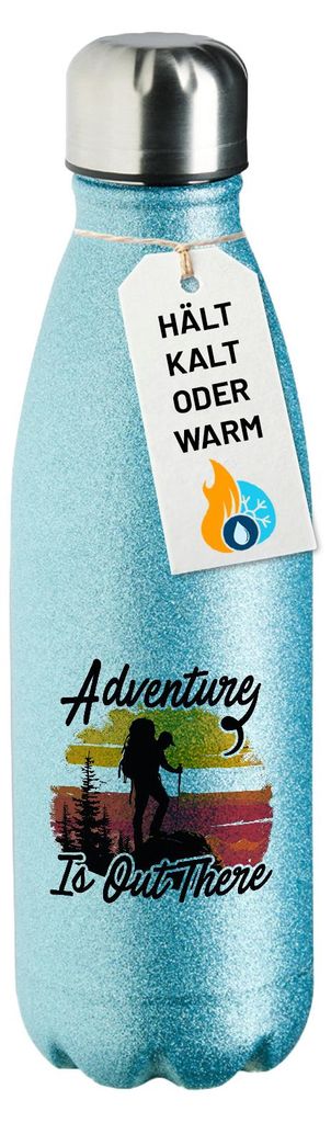 Huuraa Trinkflasche Adventure is out there Backpacking 500ml Blue Edelstahl Wasserflasche Trinkflasche Geschenkidee