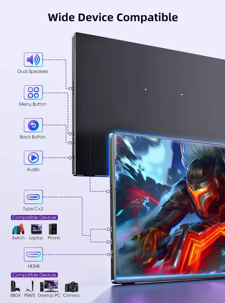 Écran externe portable 16 pouces 2.5K pour télétravail et gaming - 4
