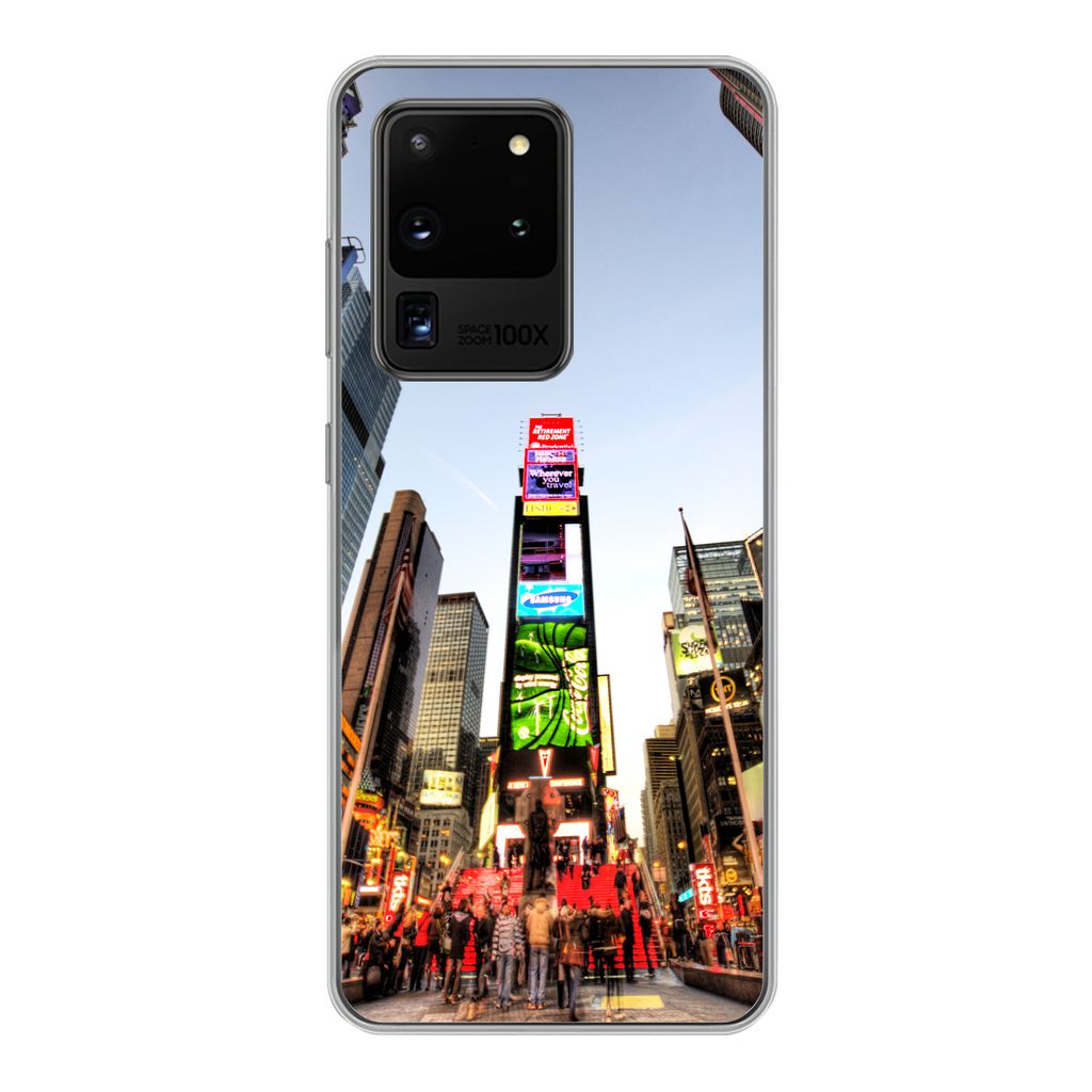 MuchoWow Handyhülle Schutzhülle Hülle für Samsung Galaxy S20 Ultra New York - Nacht - Platz Silikon Softcase Handy Hülle - Karteninhaber