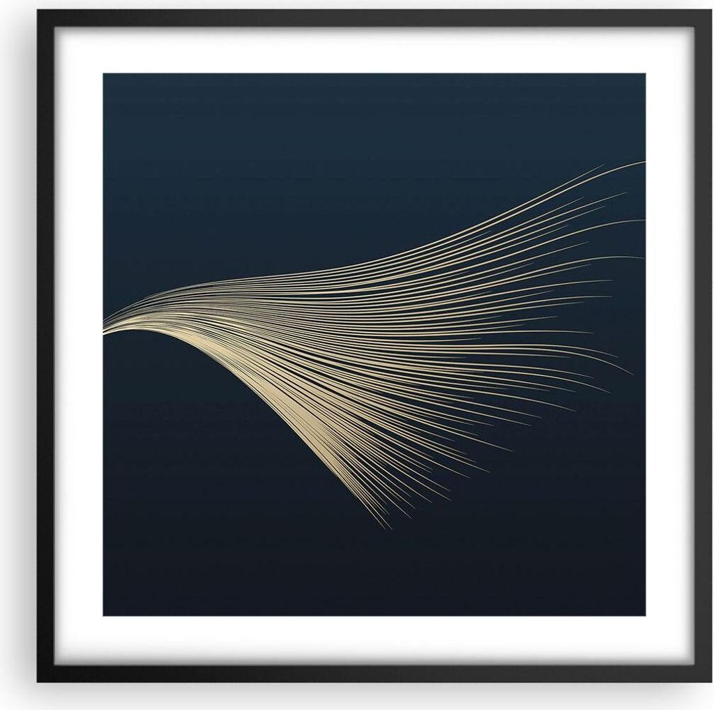 Gerahmtes Poster - Schwarzer Rahmen - Golden Borsten Abstraktion - 50x50 cm - Wand Bild - Wanddeko - Wandbilder - Kunstposter - Wandposter - Bilder...