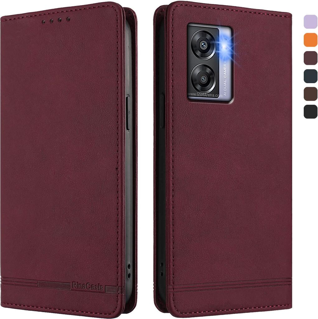 Hülle für OnePlus Nord N300, Retro Kunstleder Ständer Klapphülle mit Kartenfächer und Magnetische Rot