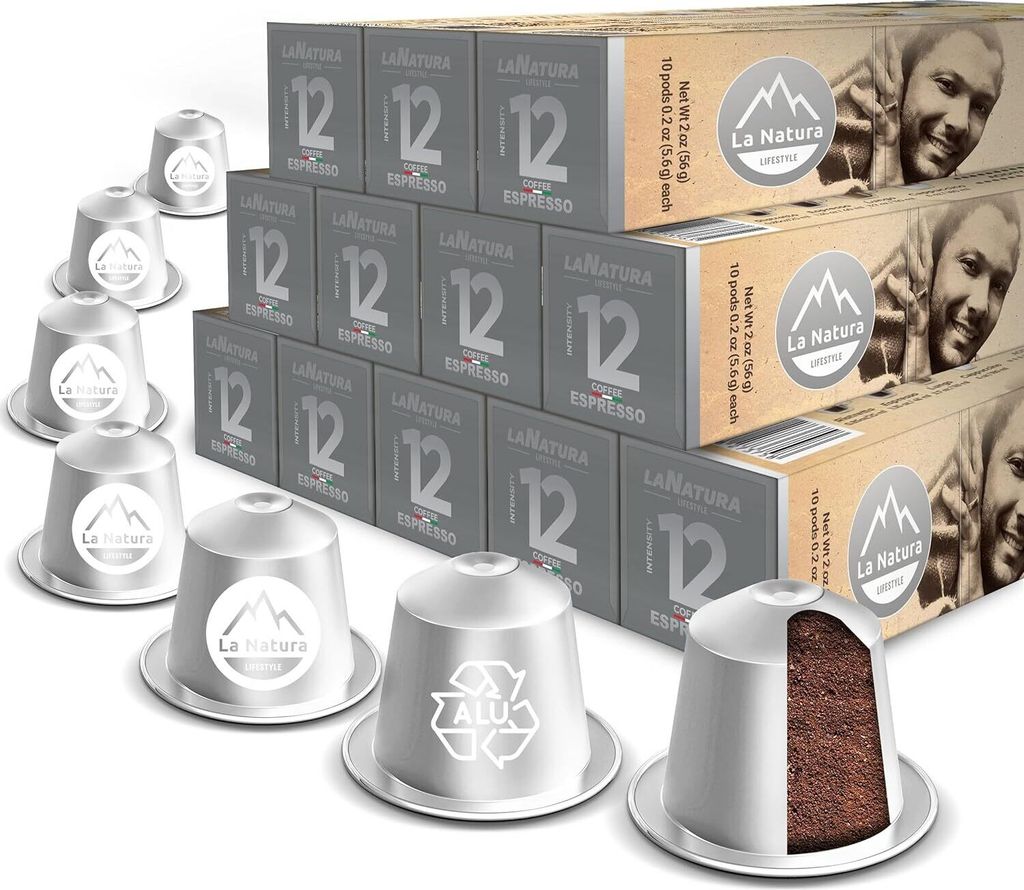 Espresso Kaffee - 120 Kaffeekapseln | La Natura Lifestyle| Nespresso *³ kompatible | Aluminium Kapseln | 100% Recycelbar |