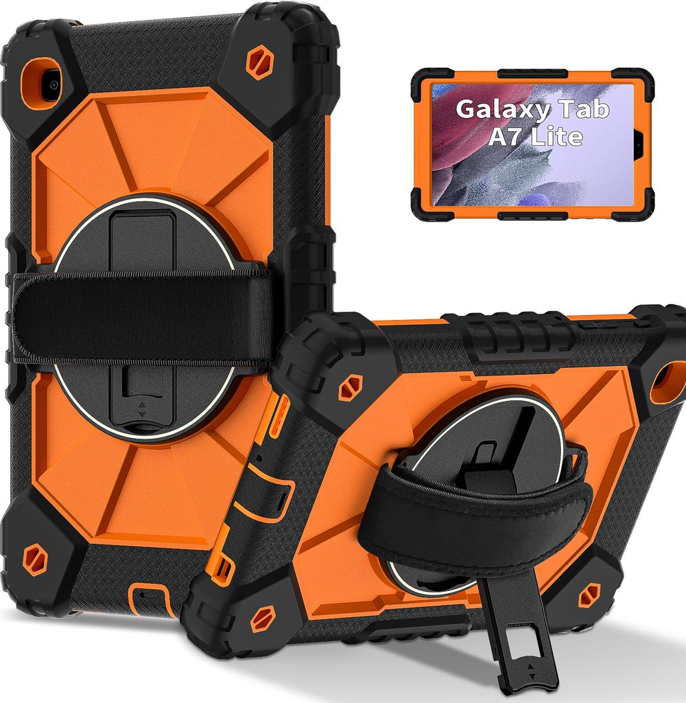 Hülle für Samsung Galaxy Tab A7 Lite 8,7" 2021 SM-T220/T225/T227 Tablette Schutzhülle Stoßfeste mit 360 Drehbarer Handschlaufe/Ständer Schwarz...