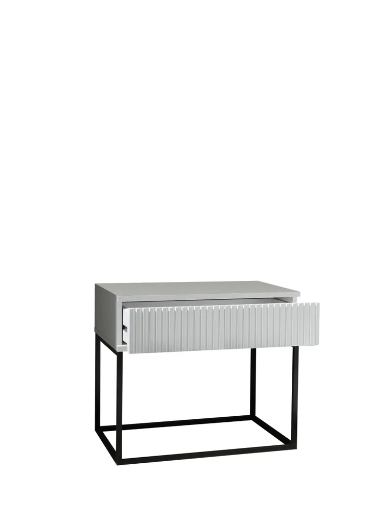 Table de chevet avec tiroir MARLE, structure métal et plateau blanc