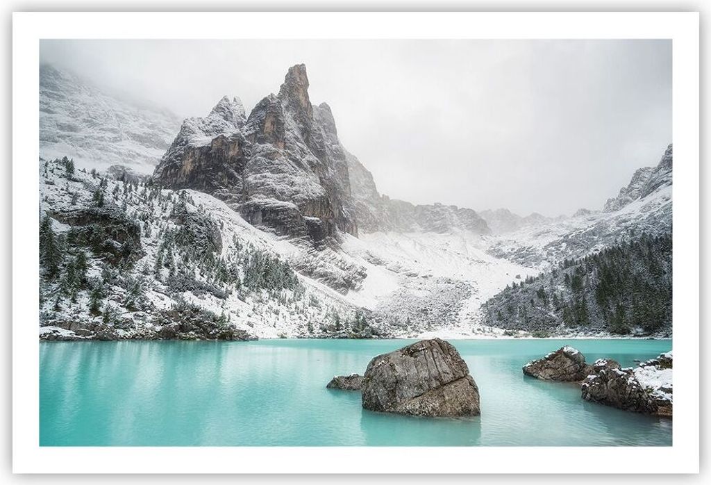 Poster - Poster ohne Rahmen - Berge See Schnee - 91,5x61 cm - Wand Bild - Wanddeko - Wandbilder - Kunstposter - Wandposter - Bilder - Kunstdruck - ...