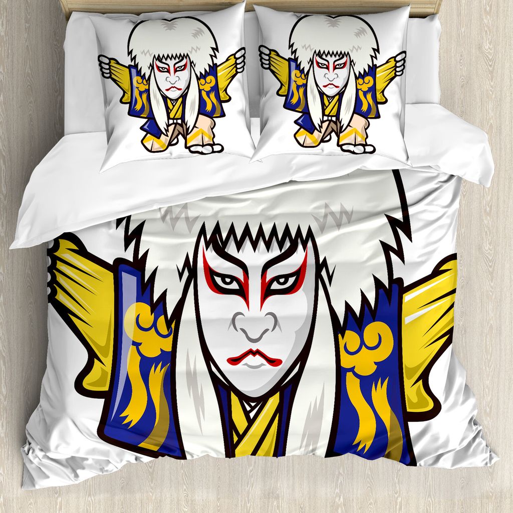 ABAKUHAUS Kabuki Bettbezug, Künstler in Kimono, Milbensicher Allergiker geeignet mit Kissenbezügen, 155 cm x 220 cm - 80 x 80 cm, Mehrfarbig