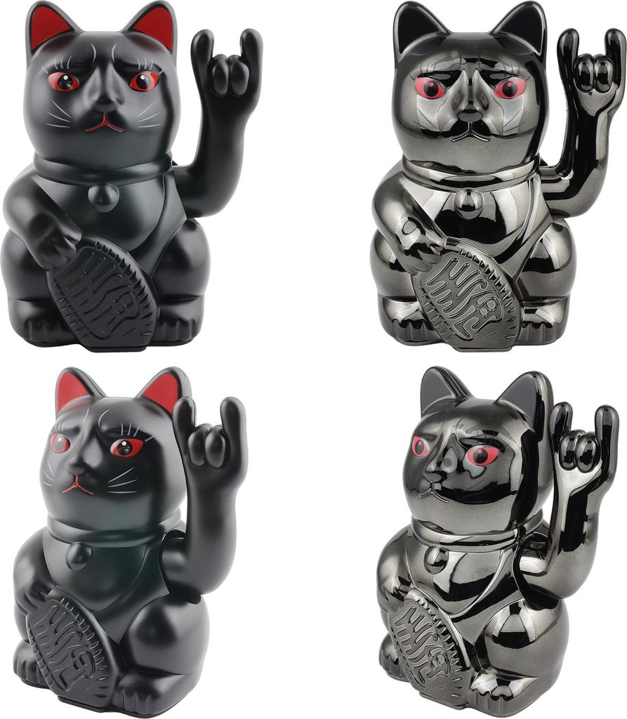 2x Glückskatze Angry Cat Maneki-neko Rocker Zeichen Set 15cm Winkekatze Lucky cat