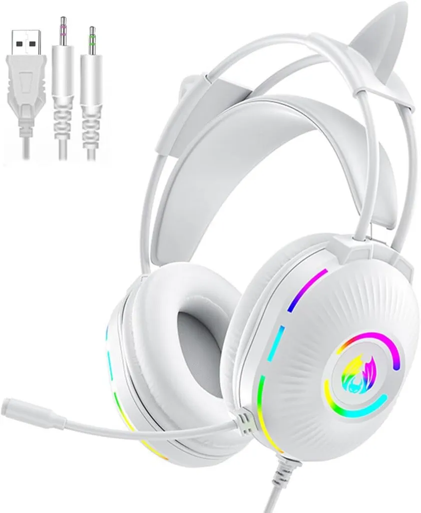 Cuffie Over-Ear con Microfono Noise Cancelling - Estetica Cat Ear RGB