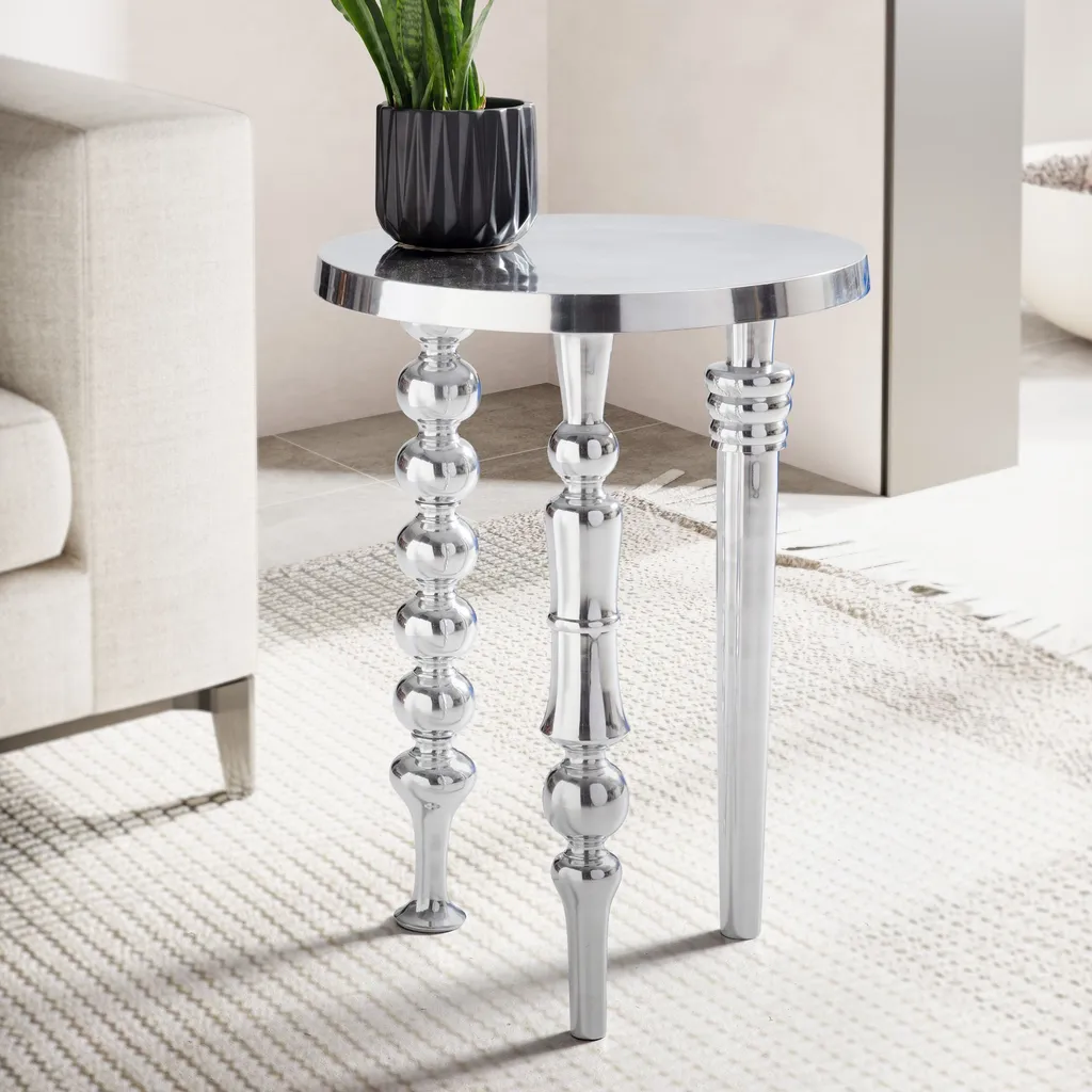 Tavolo Soggiorno Argento 44cm FineBuy - Design Esclusivo Alluminio Lucido