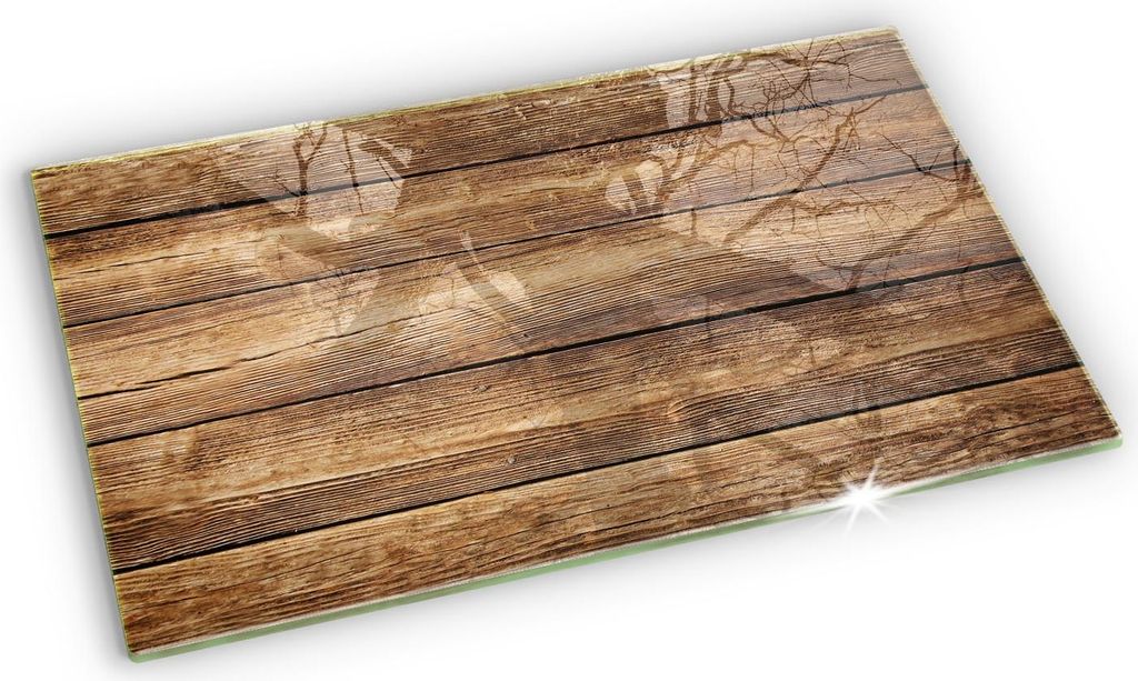 Glasplatte für Grabkerzen Gummifüße Glas Motiv - 52x30 cm - Bretter mit Holzstruktur