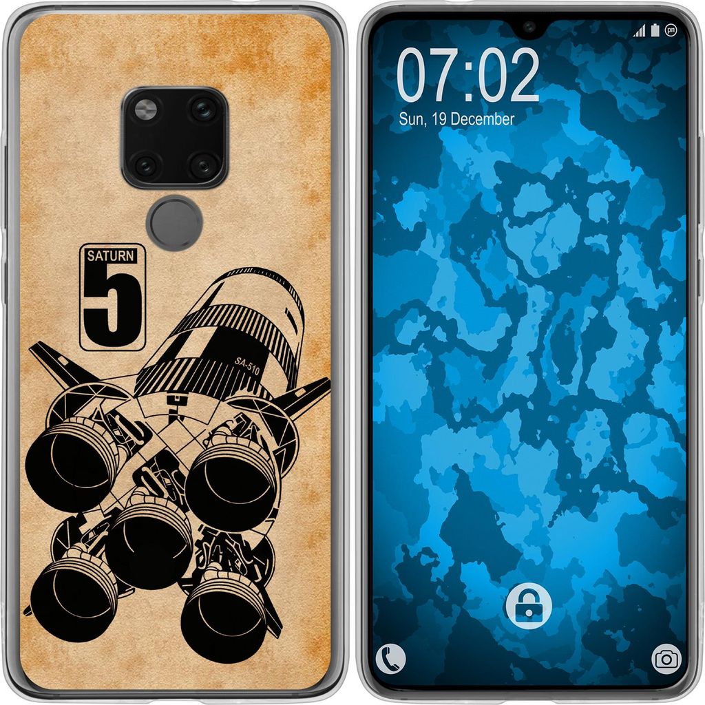 PhoneNatic Case kompatibel mit Huawei Mate 20 Silikon-Hülle Space Moon Rocket M3