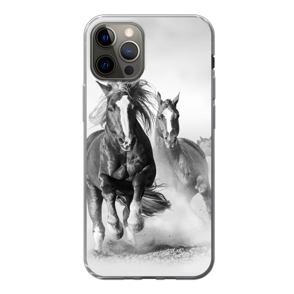 MuchoWow Handyhülle Schutzhülle Hülle für iPhone 12 Pro Pferde - Tiere - Illustration Silikon Softcase Handy Hülle - Abdeckung