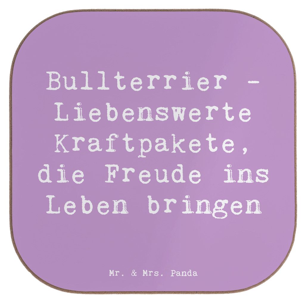 Mr. & Mrs. Panda Tassen Untersetzer Spruch Bullterrier Kraftpaket - Lavendeltraum - Geschenk, Hunderassen Beschreibung, unterleger, für Gläser, f...