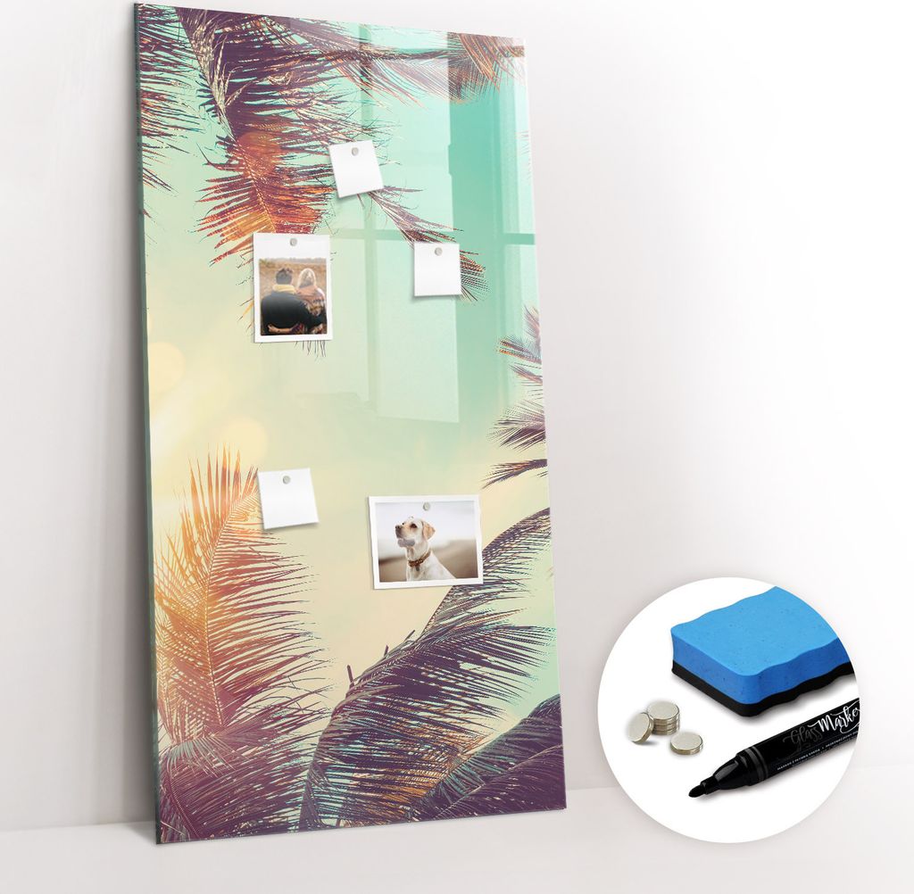 Magnetpinnwand Memoboard - Zubehörsatz - Schwarzer Marker + Schwamm + Magnete - 60 x 120 cm - Tropische Palme