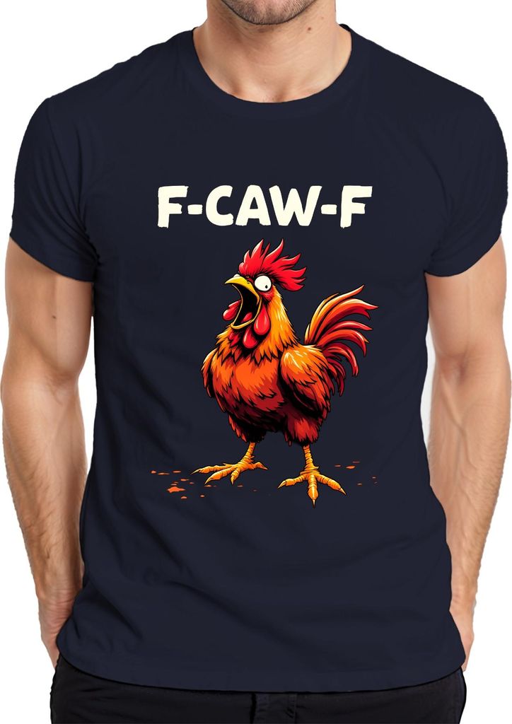 F-CAW-F Schrei Hahn lustig Humor Meme Gockel Cartoon Geschenk Herren T-Shirt, Navy, XL
