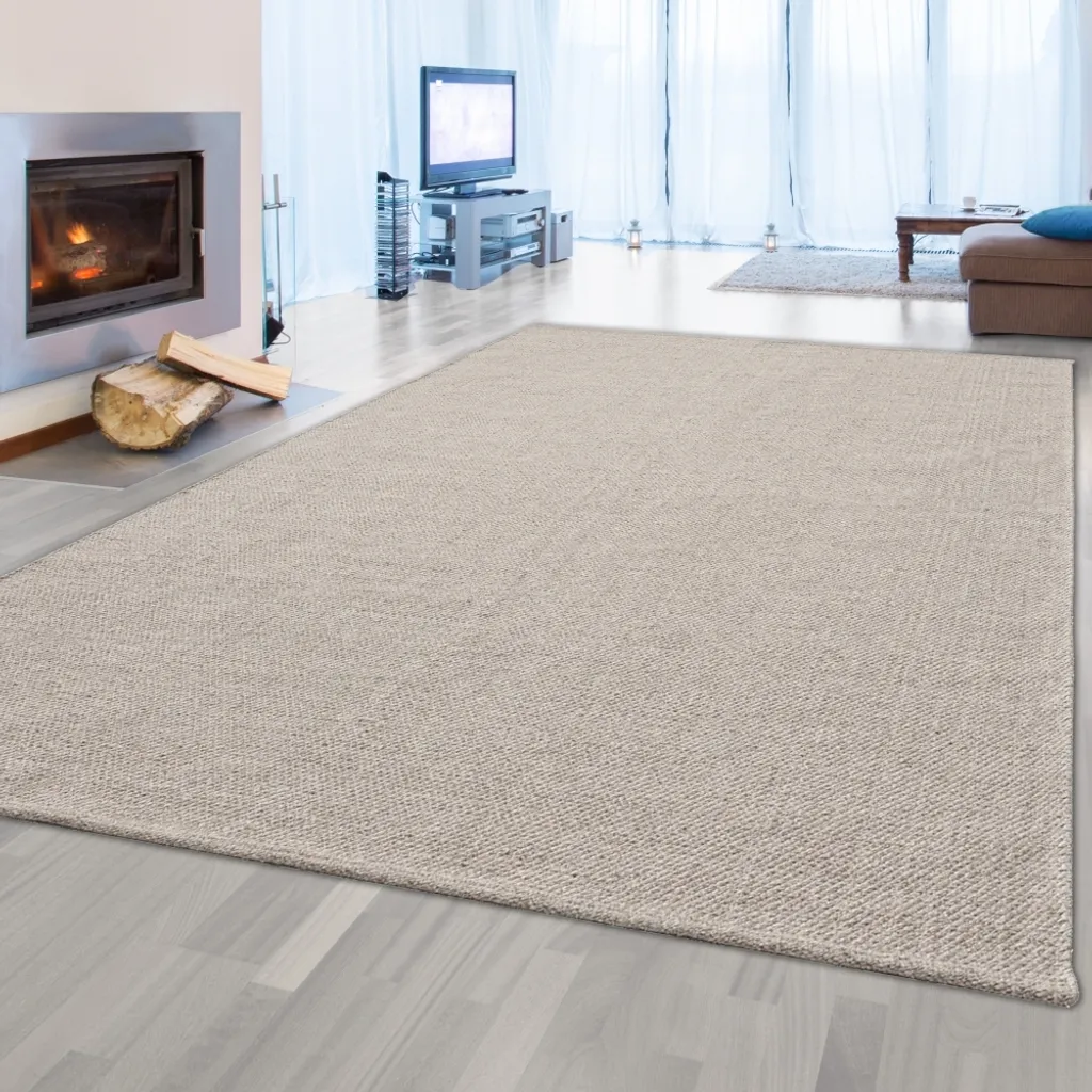 Tapis de salon rond en laine coloris beige - Diamètre 120 cm tissé main