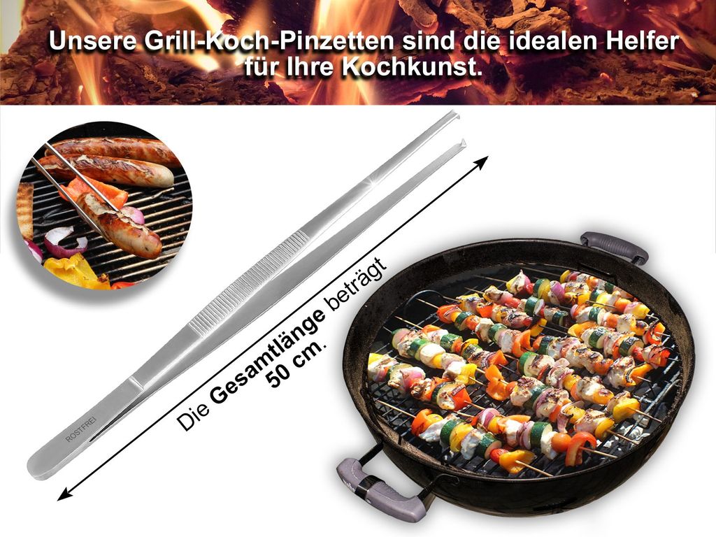 Lisaro Medical Kochpinzette – 40 Cm, Edelstahl Rostfrei, Mit Geriffelter Greiffläche, Für Grill & Küche
