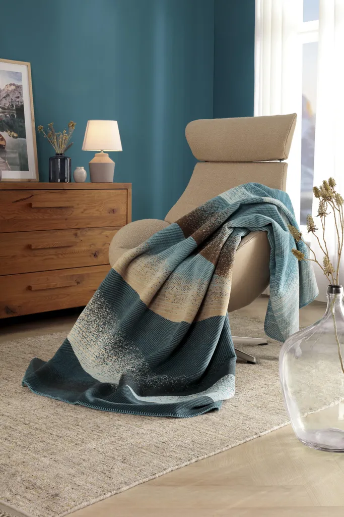 Biederlack Couverture Ocean Wave 220x240 cm avec Finition Point Décoratif
