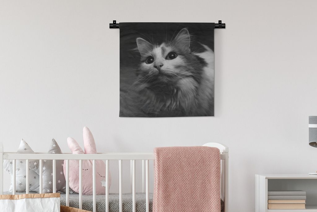 MuchoWow Wandteppich Wandbehang Tierprofil Katze in schwarz und weiß 60x60 cm Tapisserie Dekoration Wandtuch - Dekorationen - Wand Decke