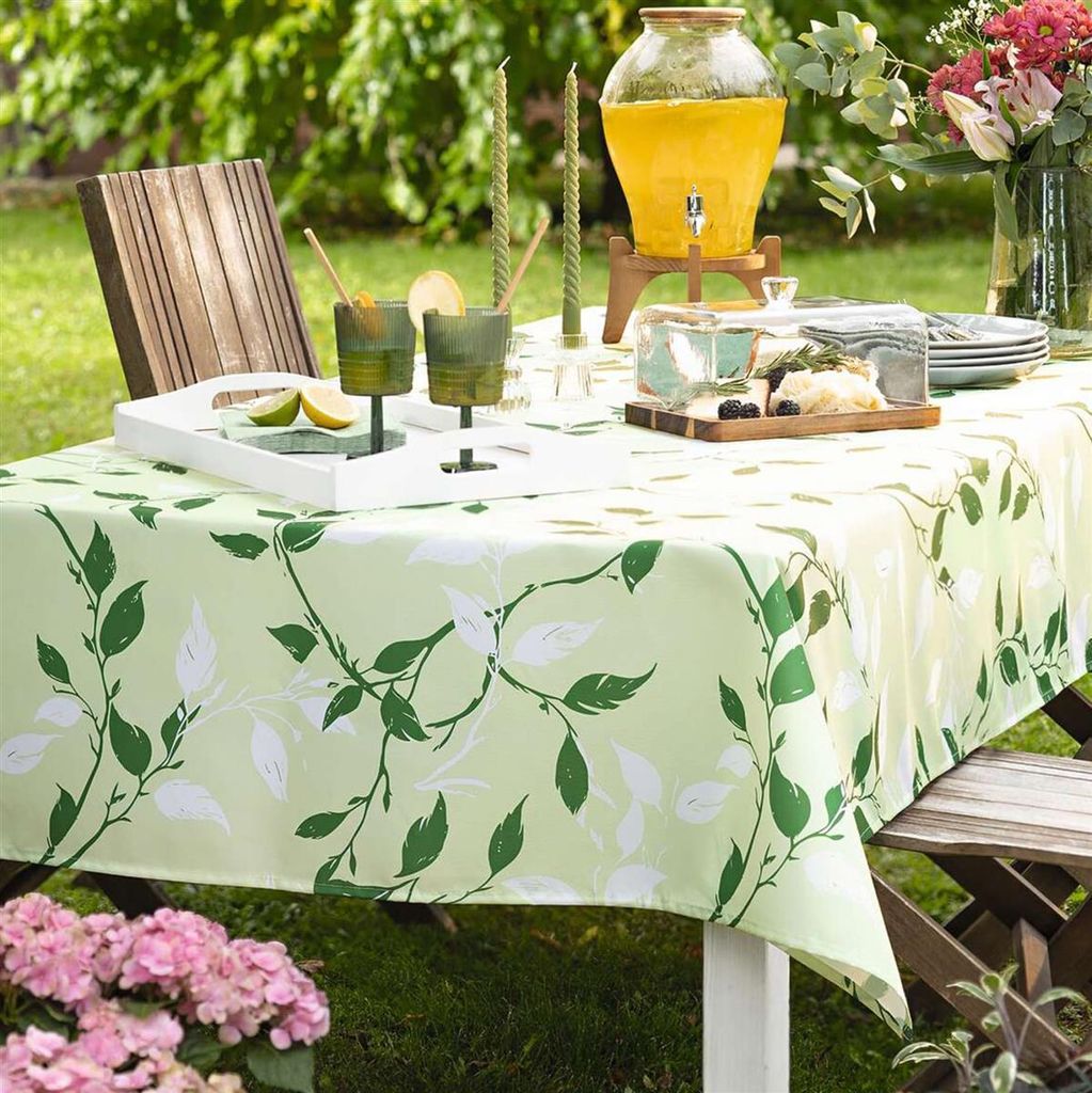 Tafeldecke "Ranken" grün, 140x240 cm, Outdoor Tischdecke wetterfest, Tischtuch abwaschbar & wasserabweisend