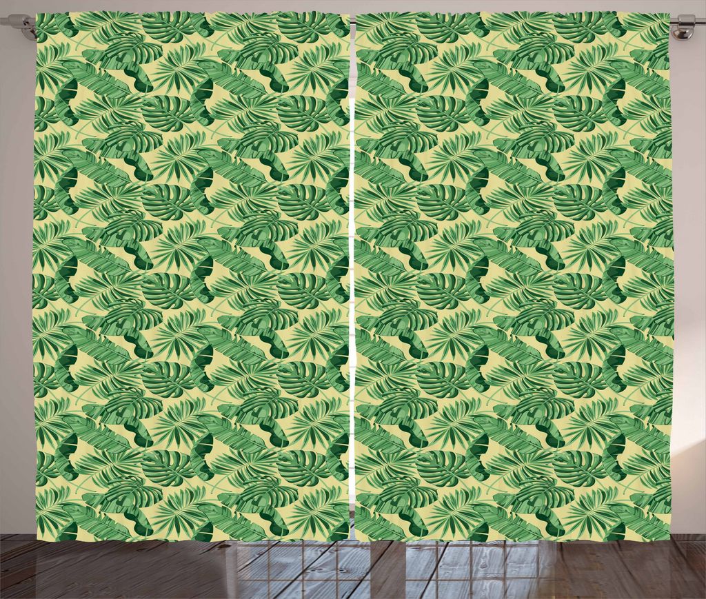 ABAKUHAUS Urwald Rustikaler Gardine, Brasilien Waldlaub, Schlafzimmer Kräuselband Vorhang mit Schlaufen und Haken, 280 x 175 cm, Eischale und Grün