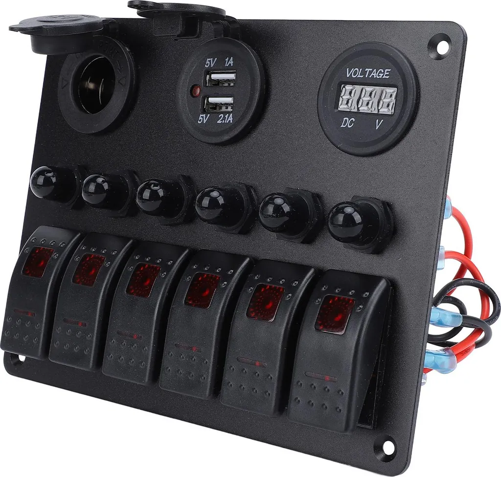 Panneau de commutation 12V 24V à 6 interrupteurs avec voltmètre LED rouge - 5