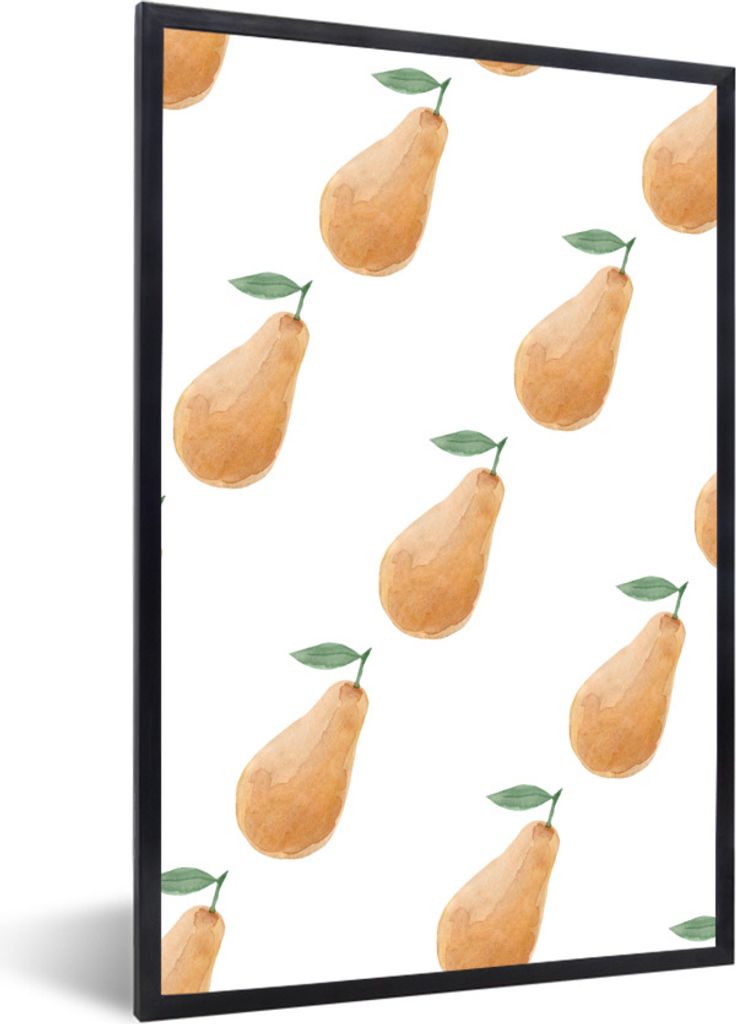 MuchoWow Gerahmtes Poster Birnen - Aquarell - Schablonen 40x60 cm - Poster mit Schwarzem Bilderrahmen Wandposter Rahmen Foto Bilder - Papierdruck...