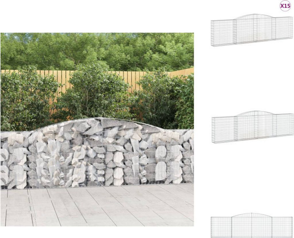 vidaXL Gabionen mit Hochbogen 15Stk. 400x30x100/120cm Verzinktes Eisen - Blumentöpfe & Pflanzgefäße