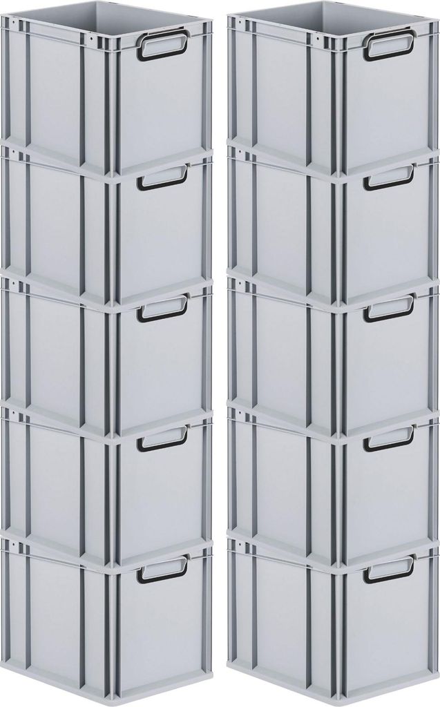 SparSet 10x Eurobox NextGen Color | HxBxT 32x30x40cm | 30 Liter | Griffe schwarz geschlossen | Glatter Boden | Grau | Eurobehälter, Transportbox, ...