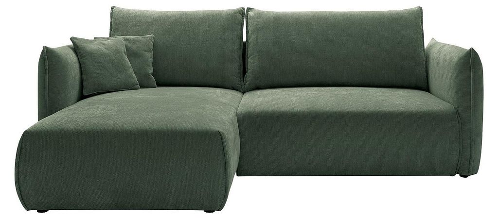 Linksseitiges Express-Ecksofa aus grünem CARISU-Strukturstoff